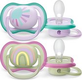 Philips Avent Ultra Air Fopspeen - 0 tot 6 Maanden - 2 Speentjes - Paars/Groen Zon/Regenboog - SCF085/59