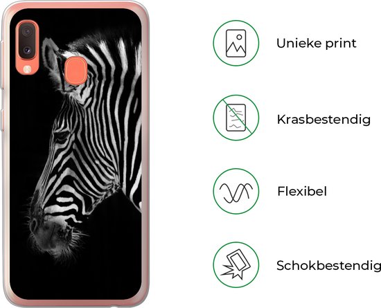 Coque Samsung Galaxy A20e - Zebra - Animaux sauvages - Zwart - Coque de téléphone en Siliconen