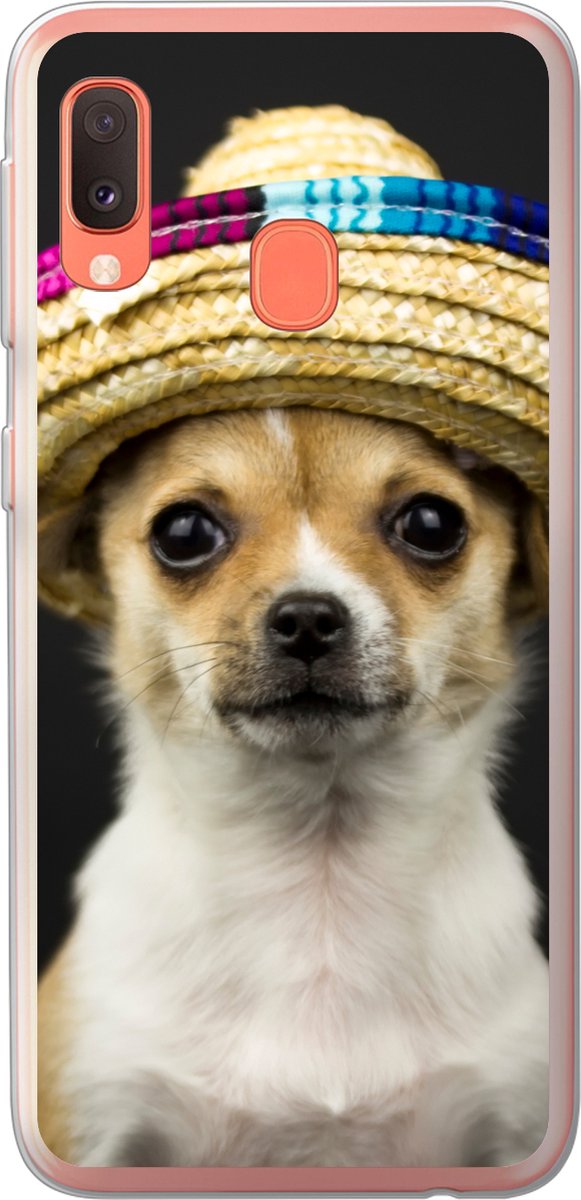 Telefoonhoesje Geschikt voor Samsung Galaxy A20e hoesje - Hond - Sombrero - Zwart - Siliconen Telefoonhoesje Telefoonhoesje