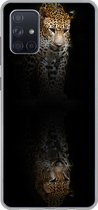 Geschikt voor Samsung Galaxy A51 hoesje - Luipaard - Reflectie - Zwart - Siliconen Telefoonhoesje