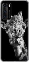 Geschikt voor Huawei P40 hoesje - Giraffe - Dier - Zwart - Wit - Siliconen Telefoonhoesje