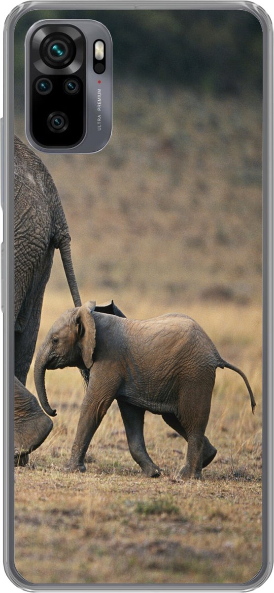 Telefoonhoesje Geschikt voor Xiaomi Geschikt voor Redmi Note 10 hoesje - Olifant - Dieren - Savanne - Natuur - Siliconen Telefoonhoesje Telefoonhoesje