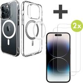 iMoshion Hoesje Geschikt voor MagSafe Shockproof & 2X Screenprotector Gehard Glas Geschikt voor iPhone 14 Pro - Transparant