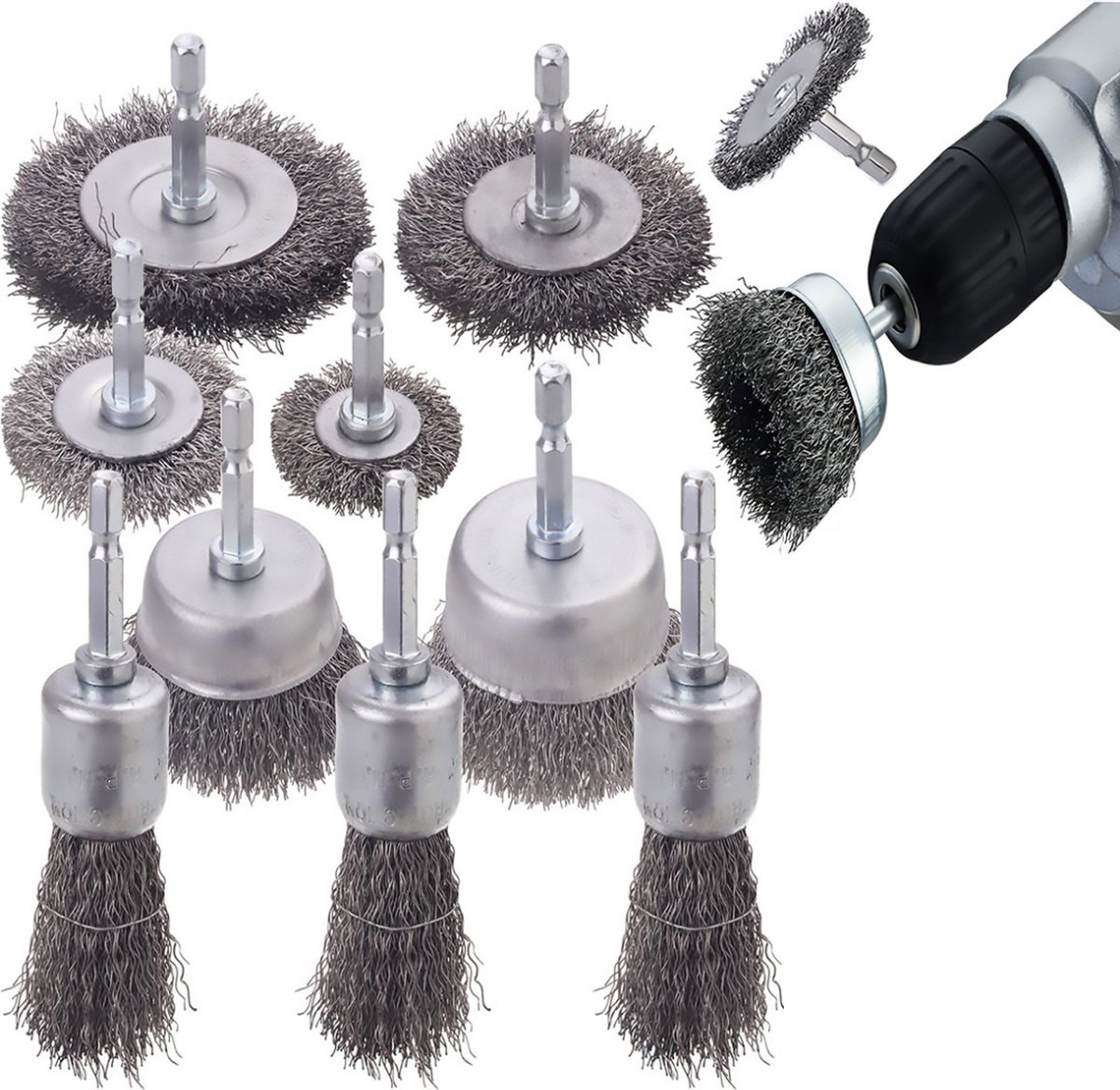 Goedkoopste Nivard Boorborstel - Reinigingsborstel Boormachine - Borstelset Voor Boormachine - 10 Delig