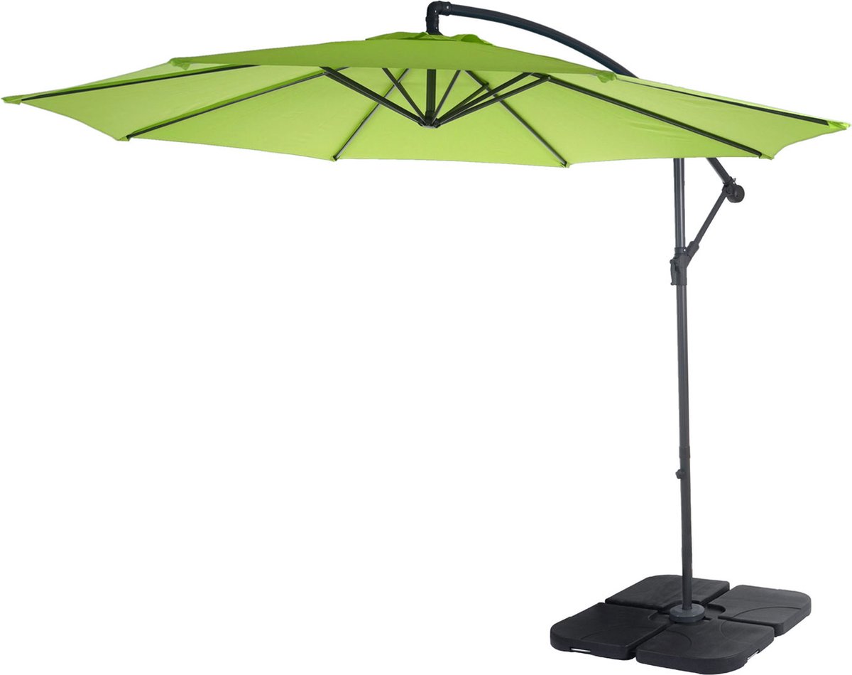 Cosmo Casa Parasol Acerra - Zonnescherm Zonbescherming - Ø 3m kantelbaar - Polyester - Staal 11kg - Groen - Limoen met standaard