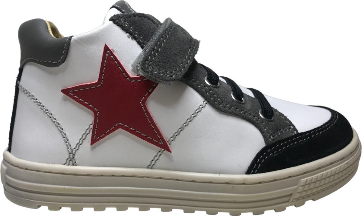 Naturino - Penshaw - Mt 26 - velcro elastiek rode ster hoge lederen sneakers - wit/grijs/zwart