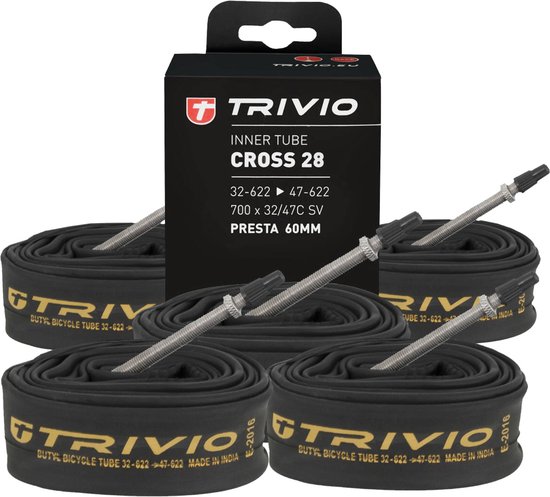 Vijf Trivio binnenbanden voor cross/gravel fietsen, maat 700x32/47C SV 60MM, met Presta ventiel.