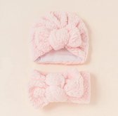 teddy muts sjaal baby - set - roze - teddy - kraamcadeau - muts - sjaal - baby