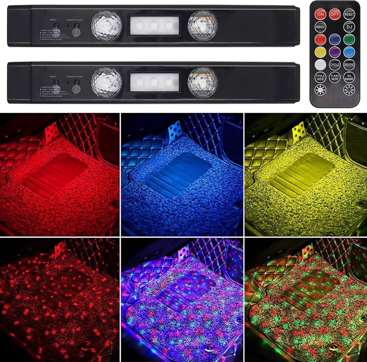 Adeltech - Auto Voetverlichting - Interieur LED - RGB - Met Afstandbediening - oplaadbaar