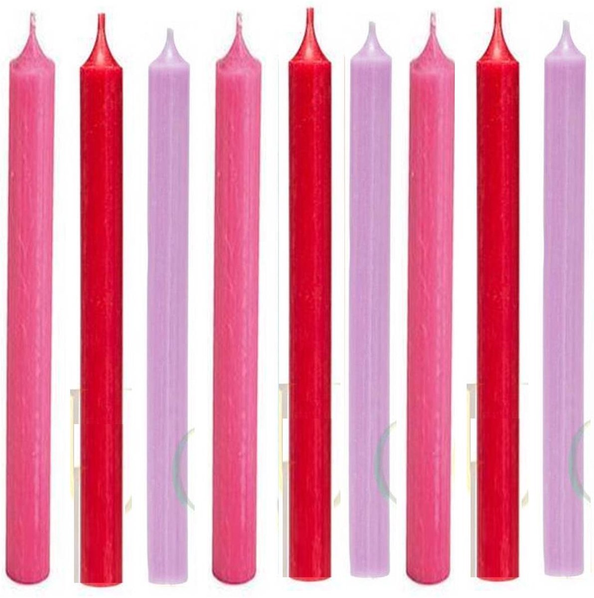 Cactula Luxe Lange dinerkaarsen 28 cm Groovy 9 stuks - Roze - Lila - Rood