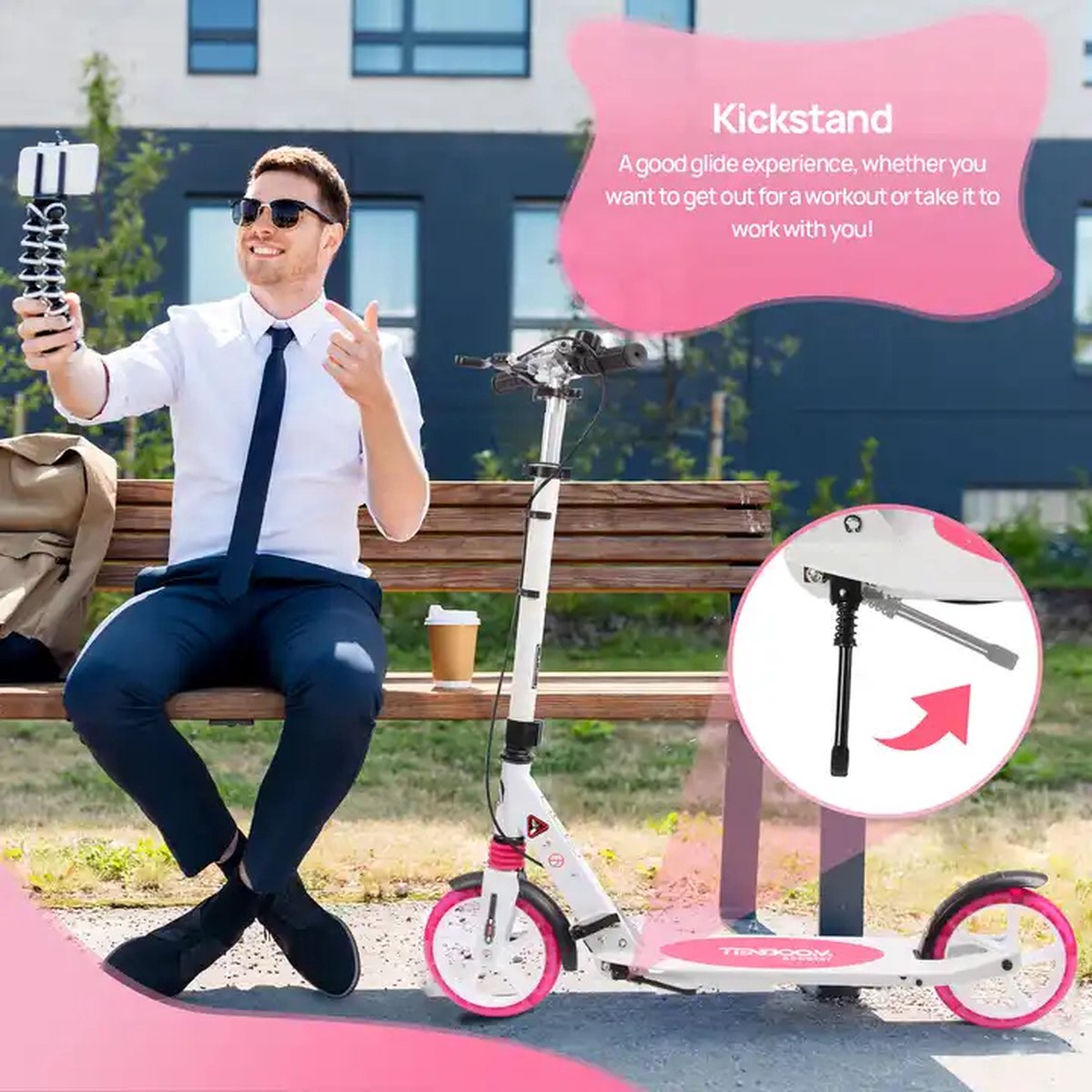 Sefaras Step voor Volwassenen - Kinderstep met Rem - Opvouwbaar - Autoped - Max 110KG - Vering - Met grote wielen - Roze — afbeelding 8