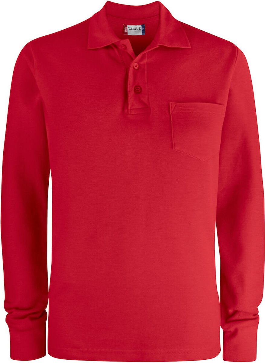 Clique Basic Polo Pocket L/S 028235 - Rood - 3XL