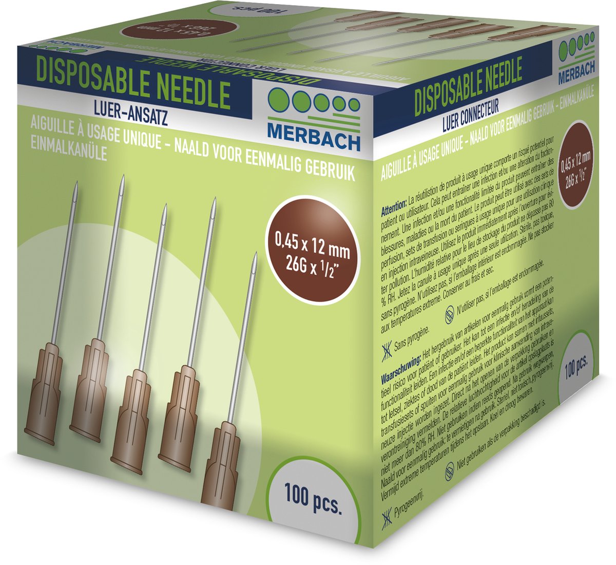 Goedkoopste Merbach Injectienaalden 26 G x 1/2 - 13mm bruin 100 stuks