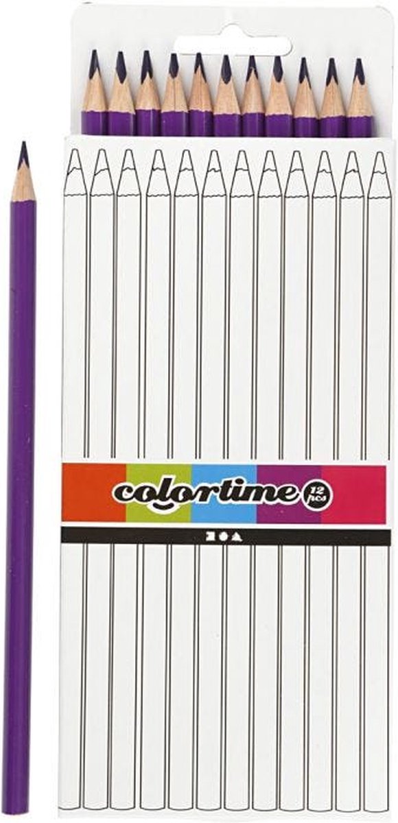 Colortime kleurpotloden, paars, L: 17 cm, vulling 3 mm, 12 stuk/ 1 doos