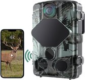 Draadloze 24MP 4K Trail Camera met 0,2S Triggersnelheid, 120° Groothoek, IP66 Waterdicht, IR Nachtzicht en Bewegingsdetectie - Ideaal voor Wildmonitoring en Tuinbeveiliging.