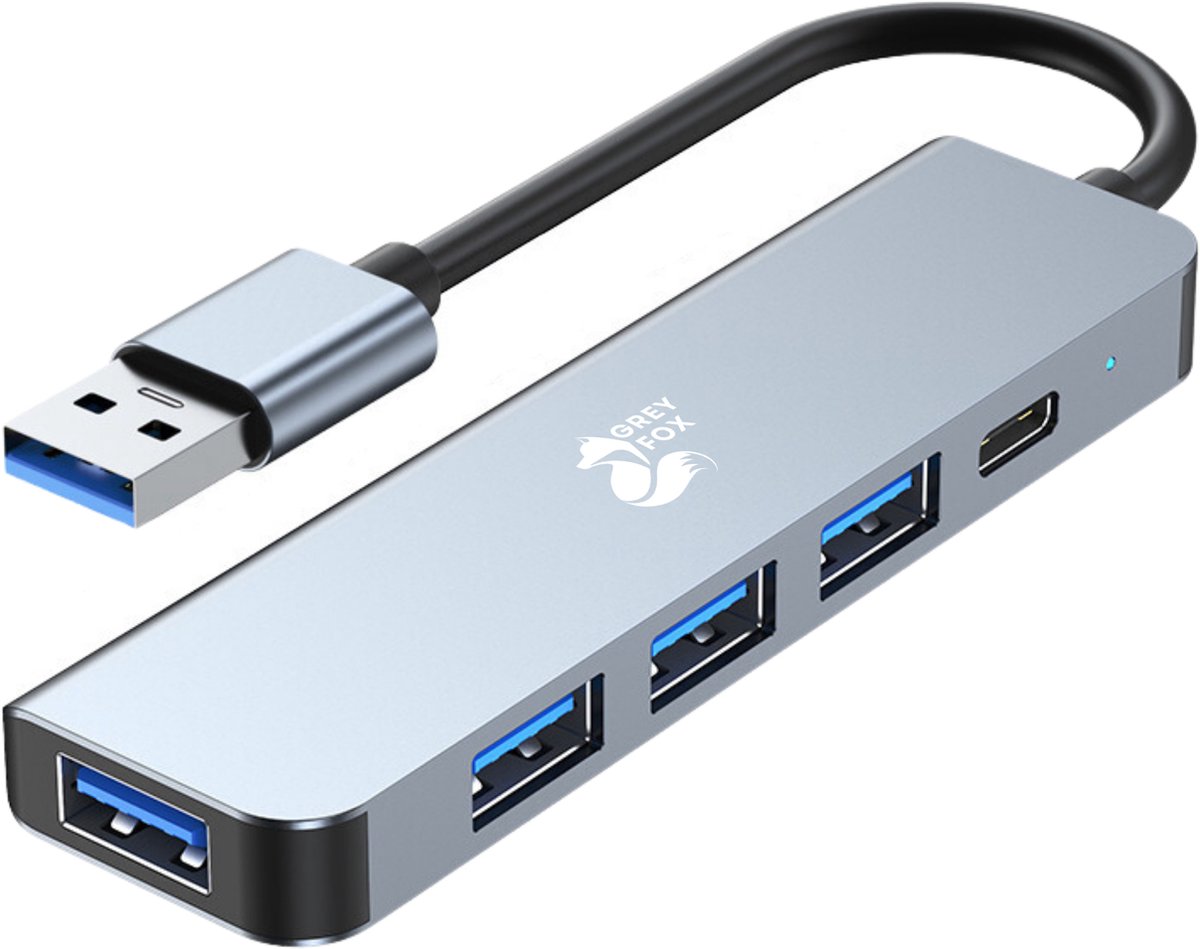 Grey Fox 5 in 1 USB Hub - USB Splitter 2.0/3.0 - USB C Type - Geschikt voor Mobiel, Laptop, Macbook en Windows