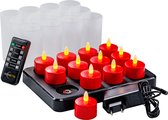 Bougies LED rechargeables rouges - étanches - avec télécommande - 12 pièces - fonction minuterie