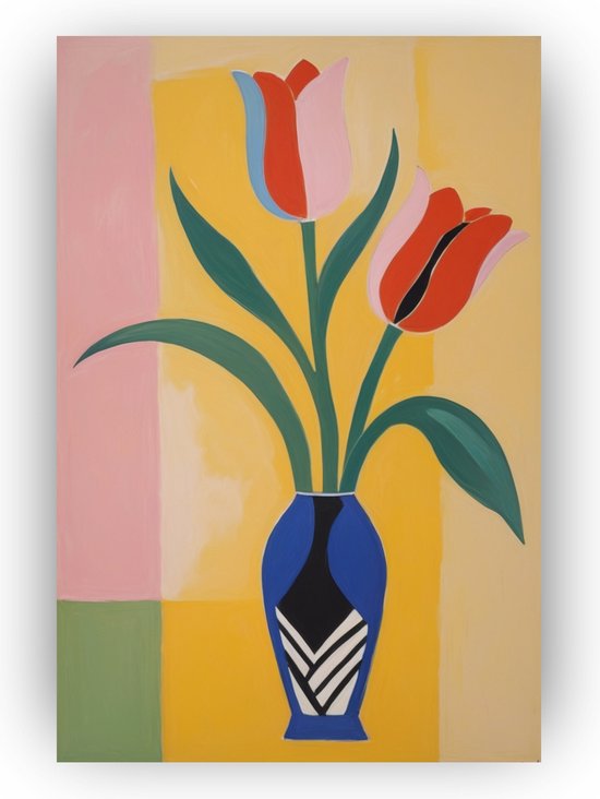 Vaas met tulpen Matisse stijl poster - Stilleven muurdecoratie - Poster Henri Matisse - Vintage poster - Woonkamer poster - Wanddecoratie slaapkamer - 40 x 60 cm