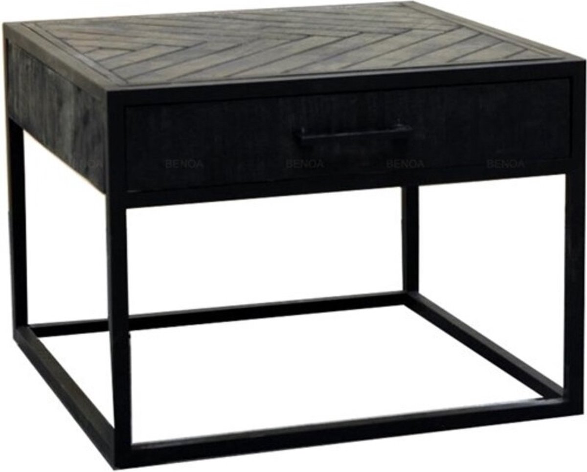 Salontafel met Lade - Bijzettafel - Industriële Salon Tafel - Salontafels - Visgraat - Zwart - Industrieel - 60 cm