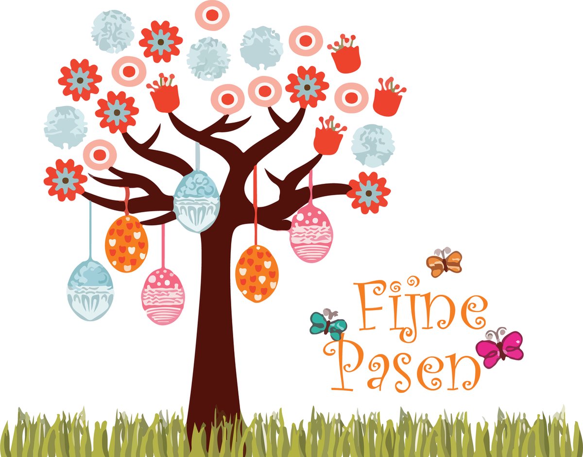 Pasen - Raamsticker - Paasboom - Fijne Pasen - 50 cm - Tekst