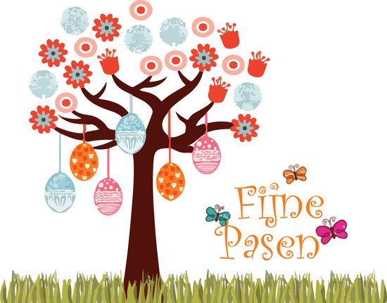 Pasen - Raamsticker - Paasboom - Fijne Pasen - 50 cm - Tekst binnenzijde