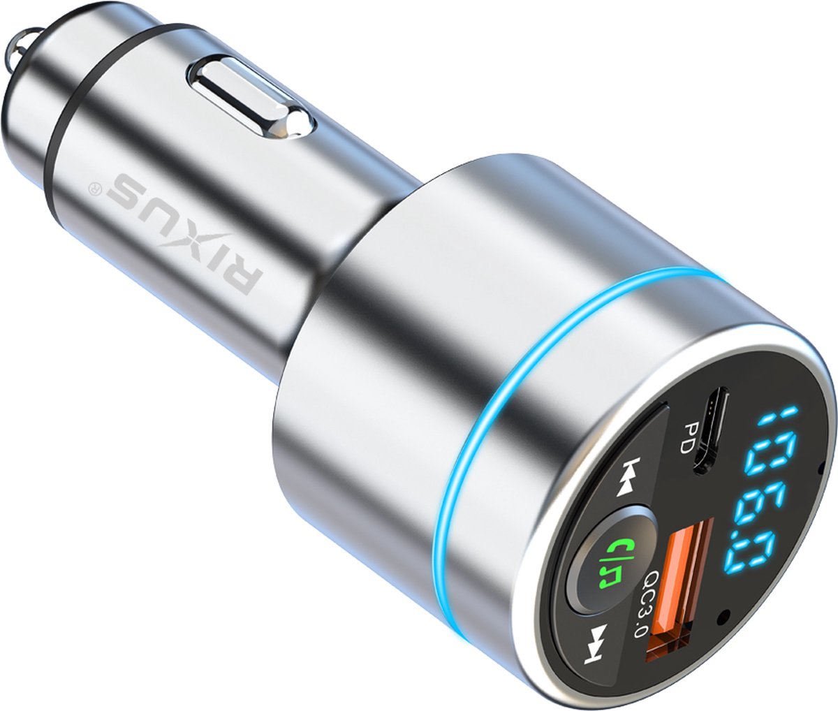 Transmetteur FM Bluetooth 5.0 Pour Voiture - Mains Libres, Charge Rapide USB-C/USB - Ambiance LED - Compatible Toutes Voitures