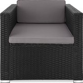 tectake® comfortabele wicker fauteuil met armleuningen, tuinmeubelen voor balkon, tuin, lounge, 70 x 69 x 65 cm, waterafstotende en wasbare hoezen, inclusief zit- en rugkussens - zwart - poly-rattan