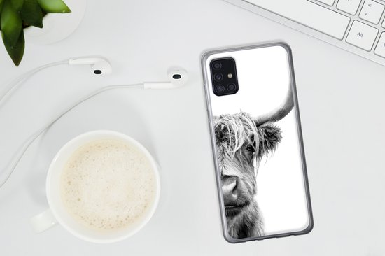 Coque Samsung Galaxy A52 5G - Scottish Highlander - Animaux - Zwart - Wit - Siliconen