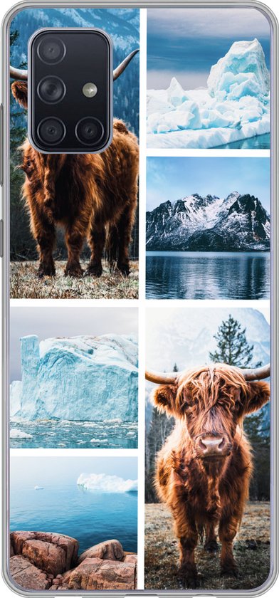 Telefoonhoesje Geschikt voor Samsung Galaxy A51 5G hoesje - Schotse hooglander - IJs - Collage - Siliconen Telefoonhoesje Telefoonhoesje
