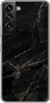Geschikt voor Samsung Galaxy S22 Plus hoesje - Marmer print look - Luxe - Zwart - Goud - Siliconen Telefoonhoesje