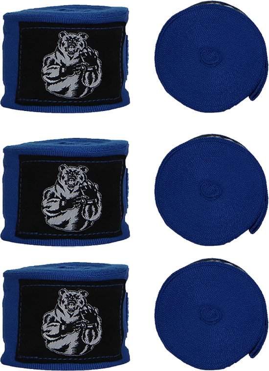 Foto: Orcq bear boxing handwraps 3 paar boks wraps boksbandages kickboks bandage 3 450cm blauw