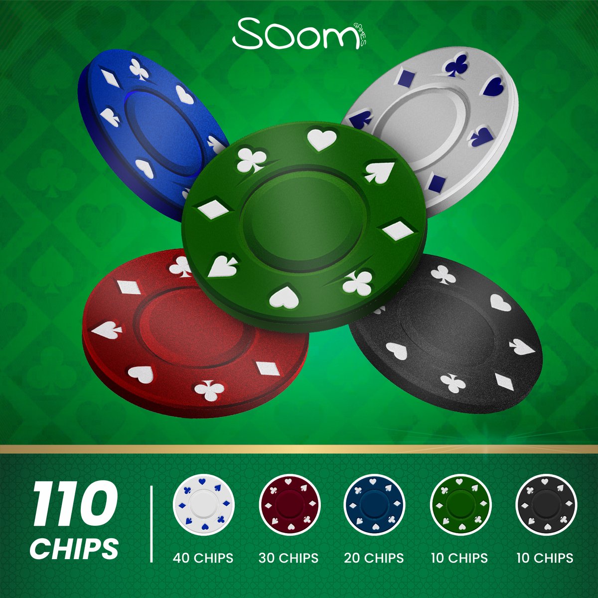 Texas Hold'em met 110 chips voor 2-5 spelers - Compact van Soom Games — cadeau in Spellen & Speelgoed - foto 2