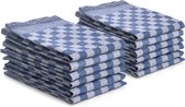 Theedoeken set - 12 stuks - 50x70 - blokpatroon - geblokt - horeca ruit - blauw
