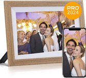 Cadre photo numérique 10,1 pouces - BOIS - HD - Application Frameo - Cadre photo - WiFi - Écran tactile IPS - 16 Go - Cadre photo numérique - Cadre photo numérique