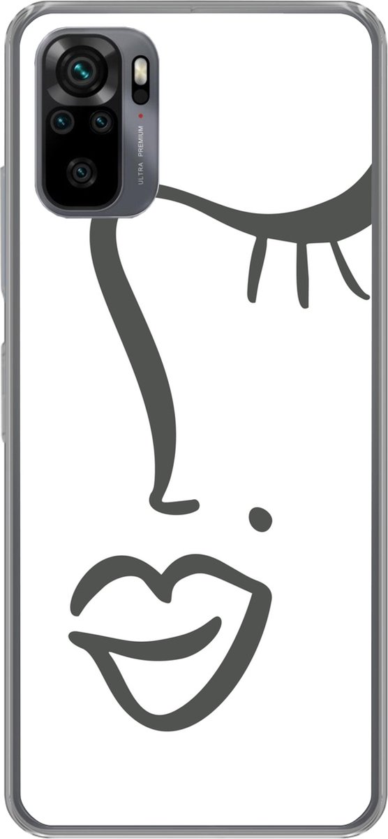 Telefoonhoesje Geschikt voor Xiaomi Geschikt voor Redmi Note 10 hoesje - Vrouw - Zwart - Wit - Abstract - Siliconen Telefoonhoesje Telefoonhoesje
