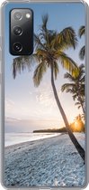 Geschikt voor Samsung Galaxy S20 FE hoesje - Strand - Zonsondergang - Palmboom - Siliconen Telefoonhoesje