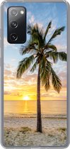 Geschikt voor Samsung Galaxy S20 FE hoesje - Strand - Palmboom - Zonsondergang - Siliconen Telefoonhoesje