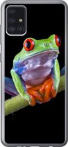 Geschikt voor Samsung Galaxy A52 5G hoesje - Kikker - Plant - Zwart - Siliconen Telefoonhoesje