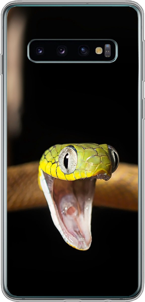 Telefoonhoesje Geschikt voor Samsung Galaxy S10 hoesje - Slang - Dier - Zwart - Siliconen Telefoonhoesje Telefoonhoesje