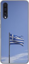 Geschikt voor Samsung Galaxy A50 hoesje - Gescheurde Griekse vlag die wappert - Siliconen Telefoonhoesje