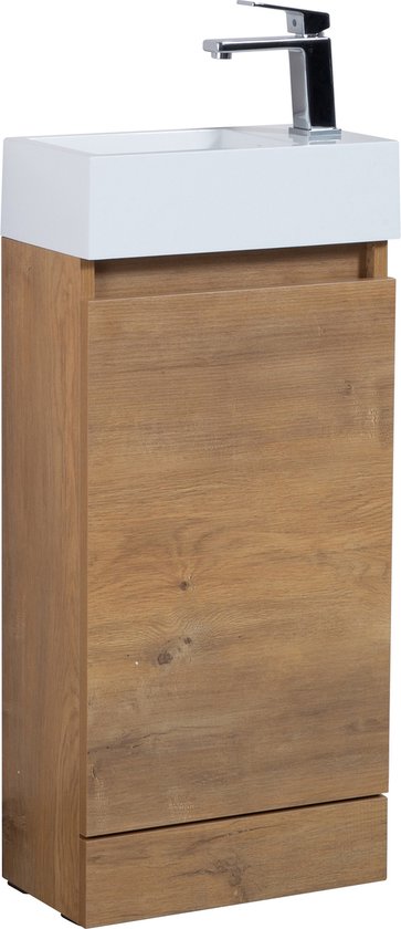 Foto: Badplaats toiletmeubel peru 40 x 22 cm eiken fonteinmeubel met wastafel