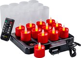 LED-kaarsjes rood oplaadbaar 105 uur – waterdicht- met Afstandsbediening – 6 Stuks – timerfunctie