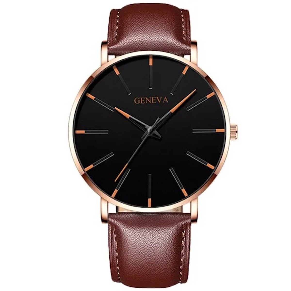 POWERZ ® design horloge rond plat bruin