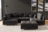 Bol.com hoekbank kent U- donkergrijs Velvetstof- met poef(hocker)- hoeksalon kent wooneiland seatsandbeds aanbieding