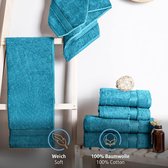 Set van 8 handdoeken, 100% katoen, 470 g/m², 4 badhanddoeken 70 x 140 cm en 4 handdoeken 50 x 100 cm, zachte badstof, groot formaat, turquoise