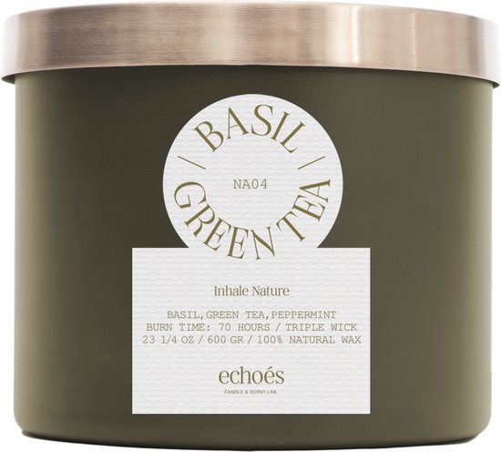 ECHOES LAB Basil & Green Tea Scented Natural Candle - 600 gr
