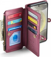 CaseMe Geschikt voor Samsung Galaxy S24 - Zipper Book Case Hoesje - Rood