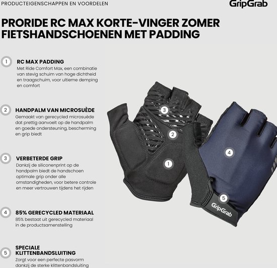 GripGrab - ProRide RC Max Korte Vinger Zomer Fietshandschoenen met Padding - Navy Blauw - Heren - Maat XS van Merkloos — afbeelding 4