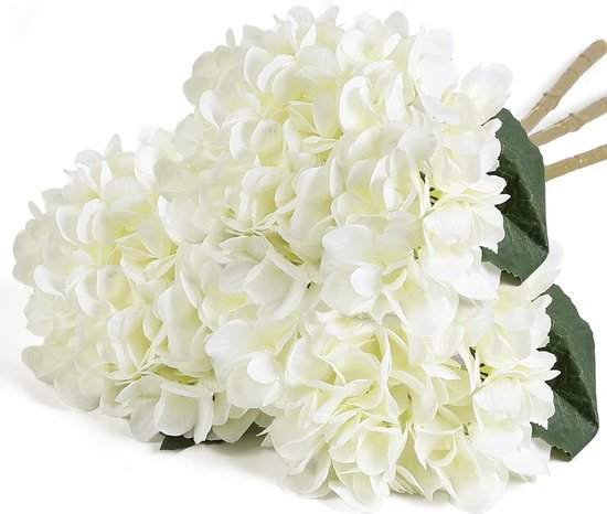 6 stuks zijden hortensia-kunstbloemen, realistische hortensia-bloemen, boeket voor bruiloft, feest, kantoor, woondecoratie (wit)