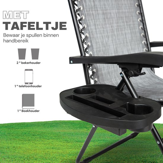 Vaive Luxe Tuinstoelen Duoset - Verstelbare Tuinstoel en Ligstoel - 30°-90° Verstelbaar - Tuin - Metaal - Grijs van Merkloos — afbeelding 4